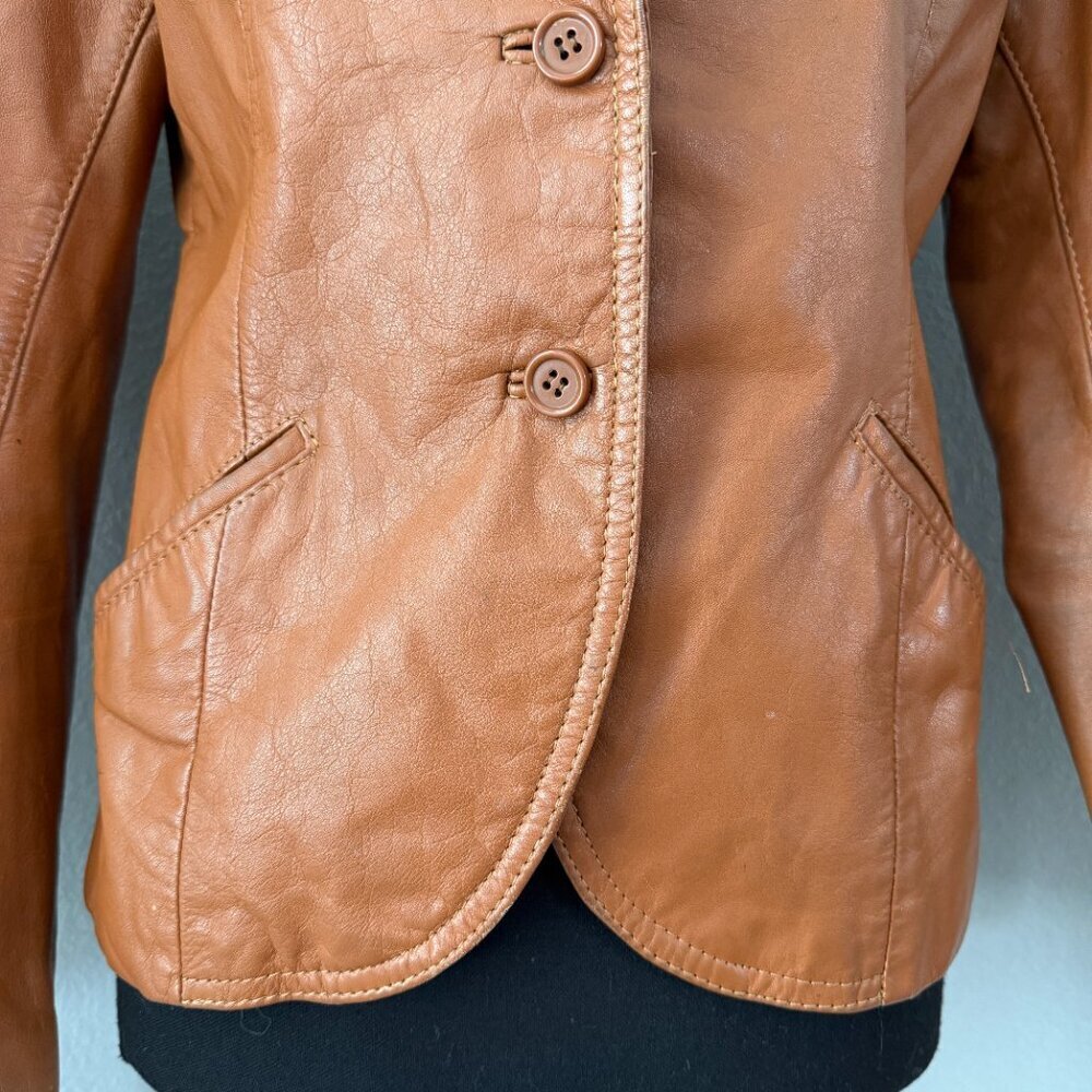 VINTAGE 70s Casual Corner Cognac Brown Leather Jacket XS/S - Picture 9 of 16
